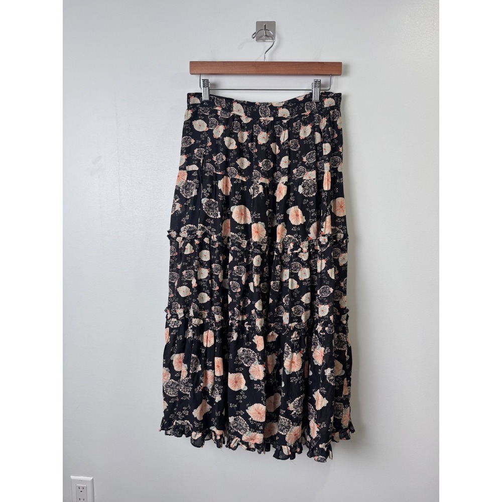Ulla Johnson Tulia Skirt Black Floral Tiered Ruffle Women Size 8